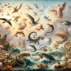 21. I stworzył Bóg wielkie potwory morskie, i wszystkie żywe istoty, które się poruszają, którymi roją się wody, według swego rodzaju, i wszystkie ptaki skrzydlate, według swego rodzaju. I ujrzał Bóg, że to dobre.