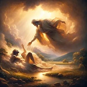 7. Wtedy Pan Bóg ulepił człowieka z prochu ziemi i tchnął w jego nozdrza tchnienie życia; i człowiek stał się istotą żywą.