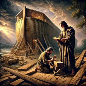 14. Zbuduj sobie arkę z drzewa żywicznego; zrób w arce przegrody i powlecz ją smołą z zewnątrz i wewnątrz.