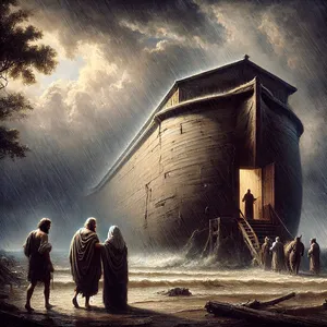 7. Noe wszedł do arki wraz z synami, żoną i synowymi, aby schronić się przed wodami potopu.