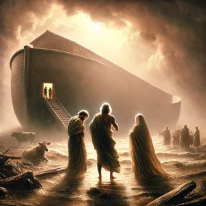 18. Noe wyszedł, a z nim jego synowie, jego żona i żony jego synów.