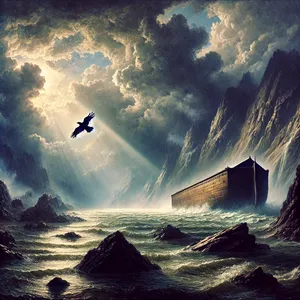 7. i wypuścił kruka. Ten wylatywał i wracał, aż wody na ziemi wyschły.